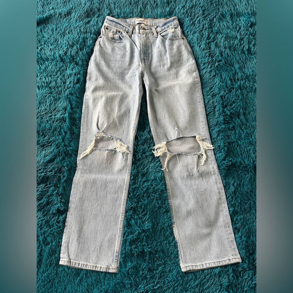 Abercrombie & Fitch Curve Love Blue Straight Leg Jeans